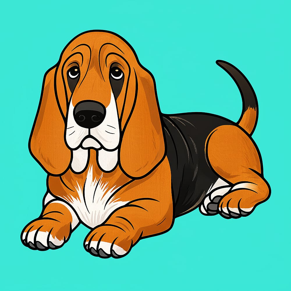Adorable Basset Hound Coloring Page colored version