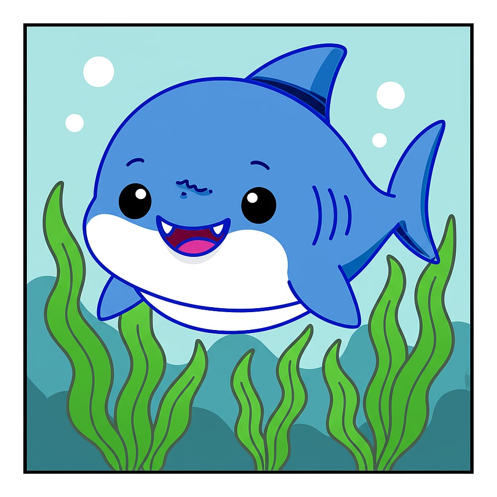 Adorable Kawaii Shark Coloring Page colored version
