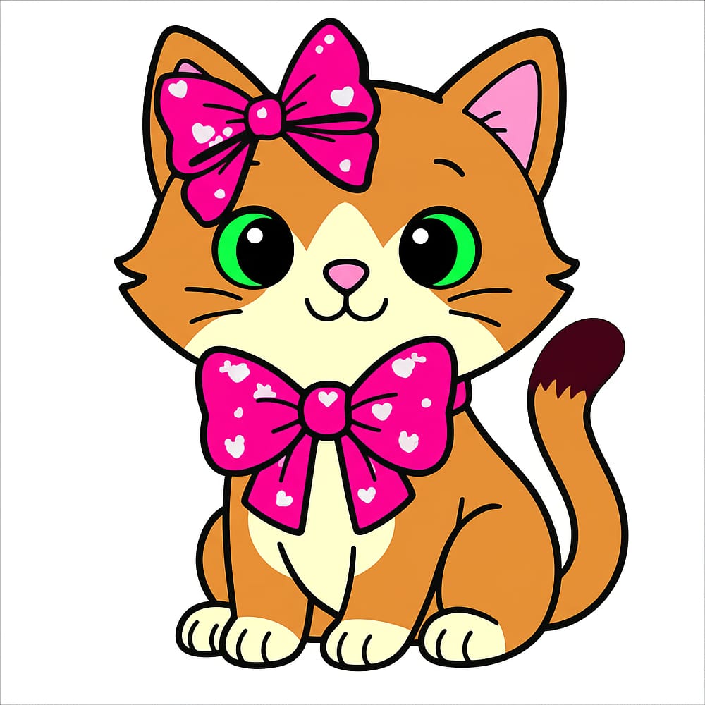 Adorable Kitten with Bow Tie Coloring Page colored version