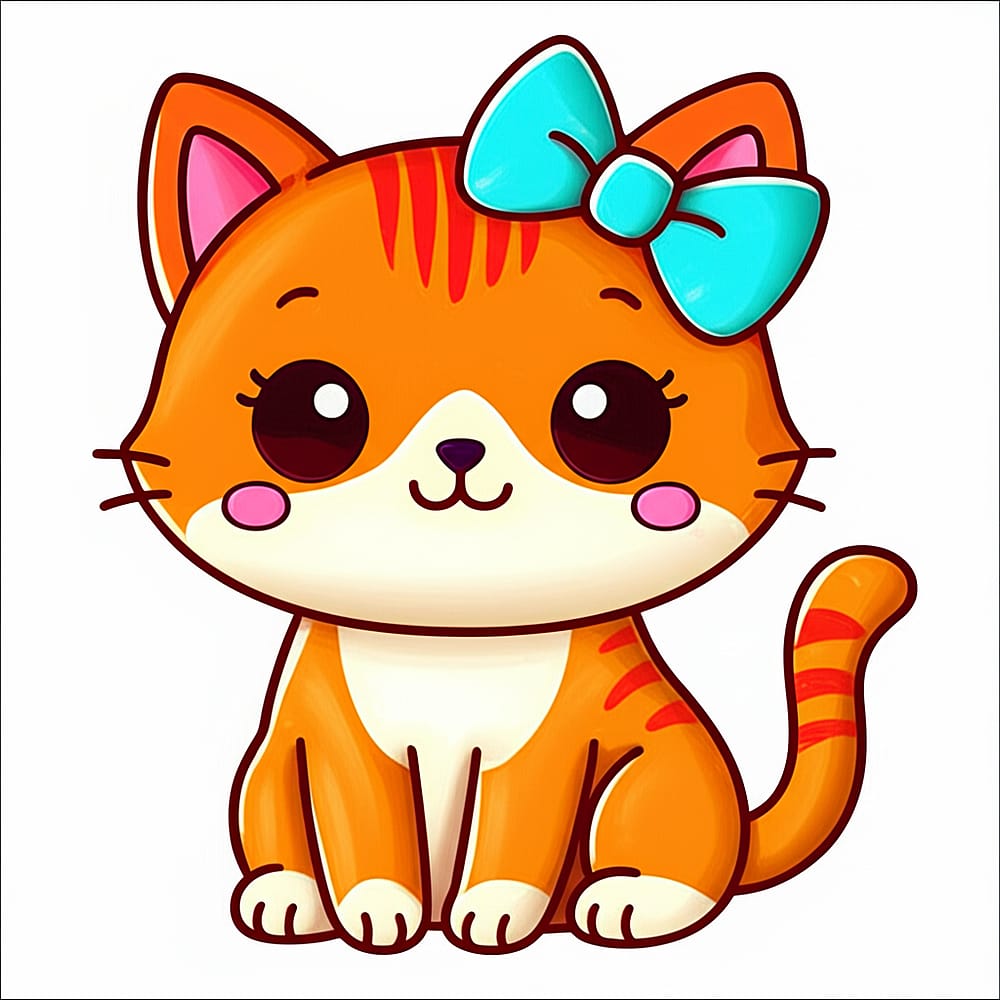 Adorable Kitty with Bow Coloring Page colored version
