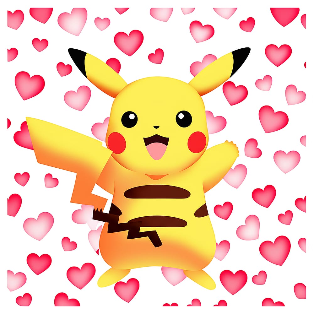 Adorable Pikachu with Hearts Coloring Page colored version