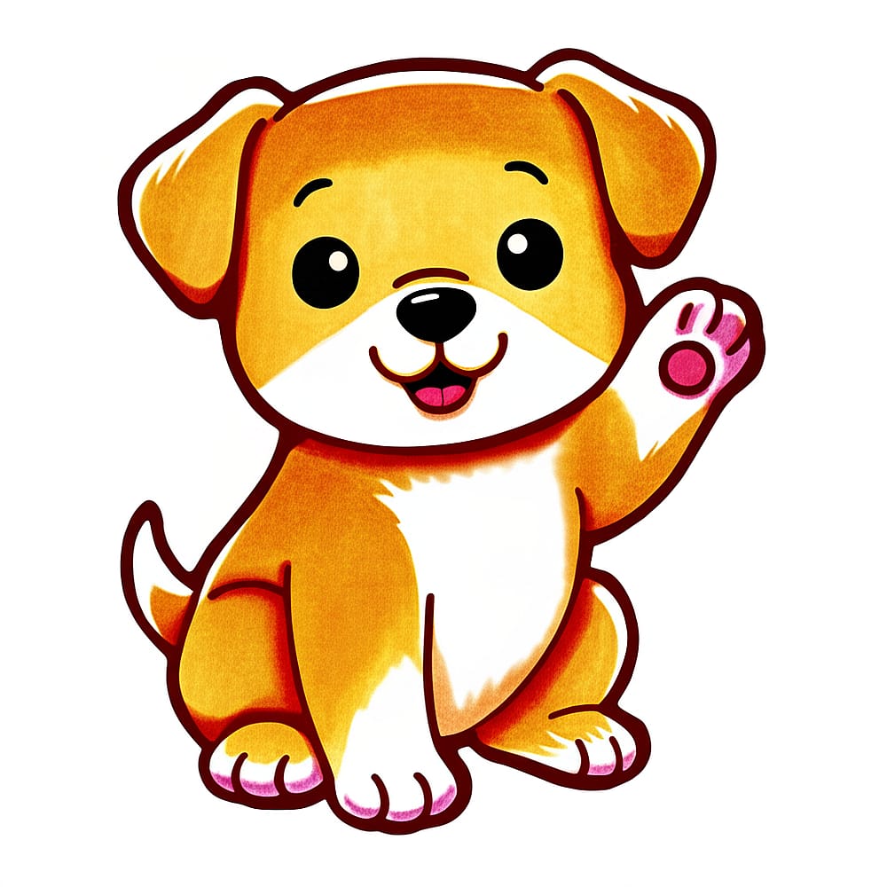 Adorable Waving Puppy Coloring Page colored version