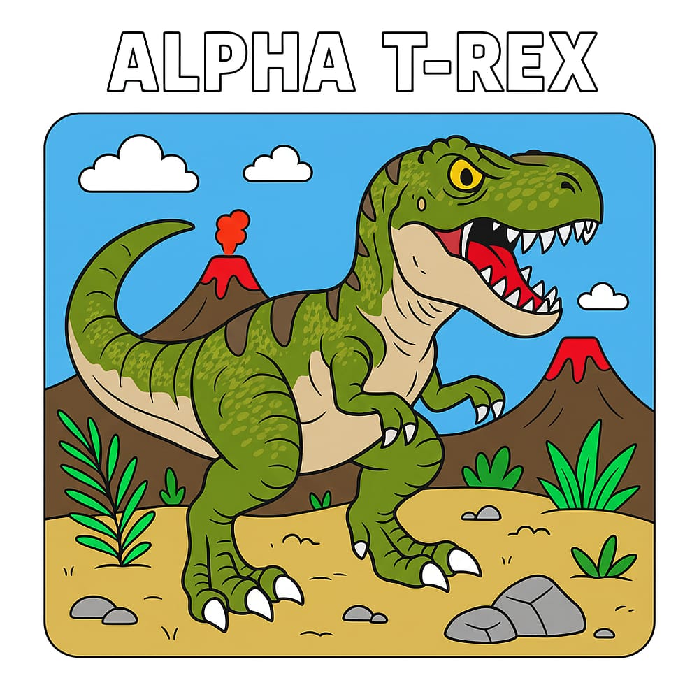 Alpha T-Rex Dinosaur Coloring Page colored version