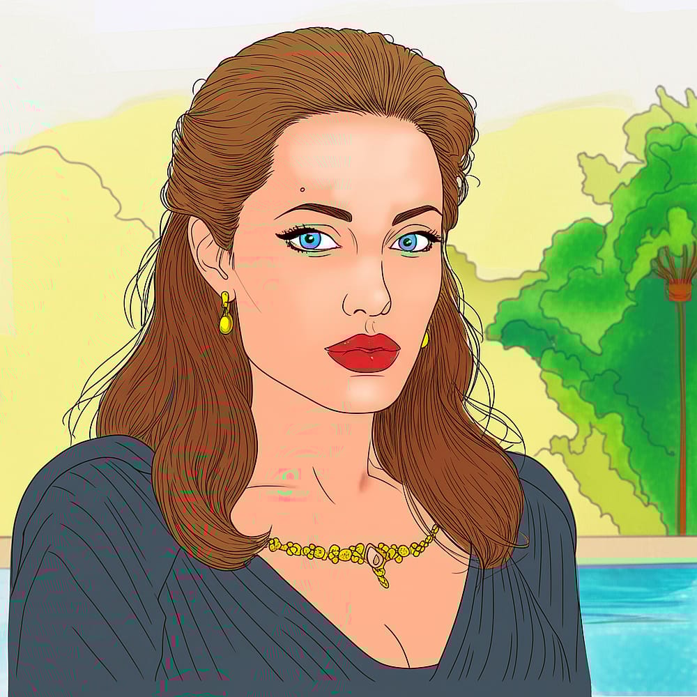 Elegant Angelina Jolie Coloring Page colored version