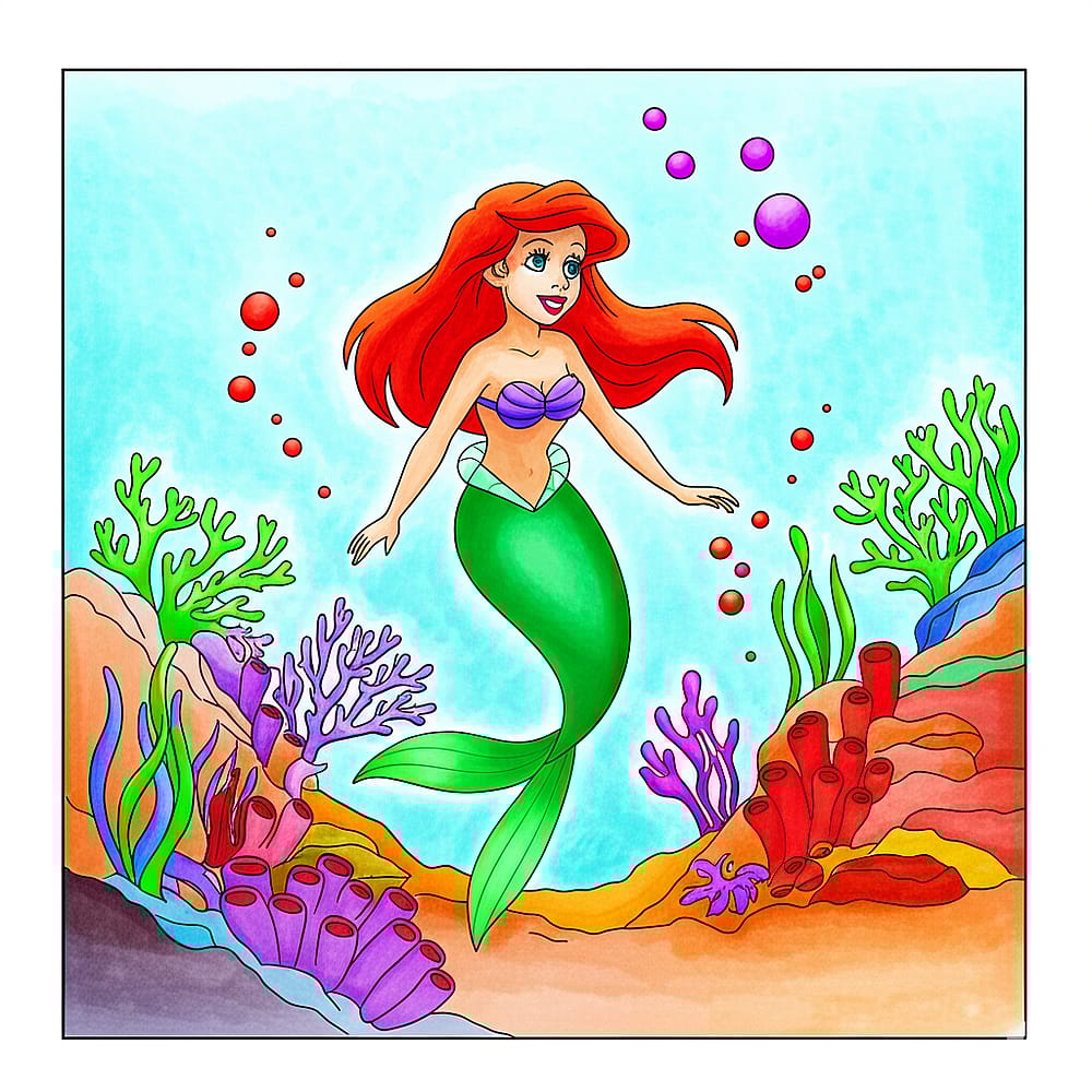 Enchanting Ariel the Little Mermaid Coloring Page colored version