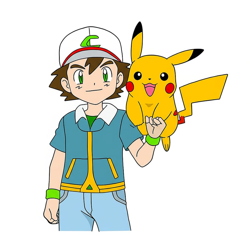 Ash and Pikachu Pokemon Adventure Coloring Page colored version