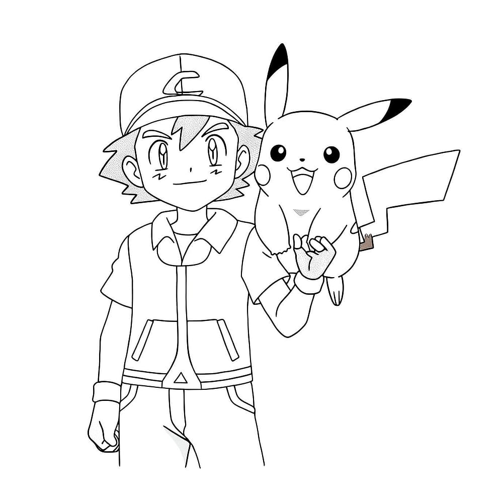 Ash and Pikachu Pokemon Adventure Coloring Page coloring page