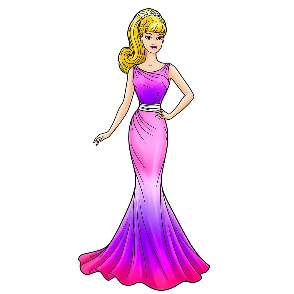 Elegant Barbie Evening Gown Coloring Page colored version