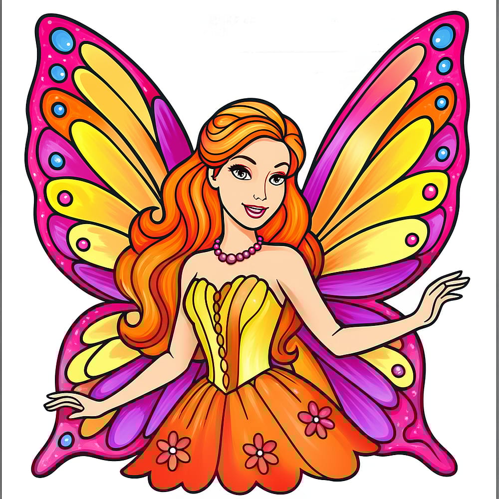 Enchanting Barbie Mariposa Fairy Coloring Page colored version
