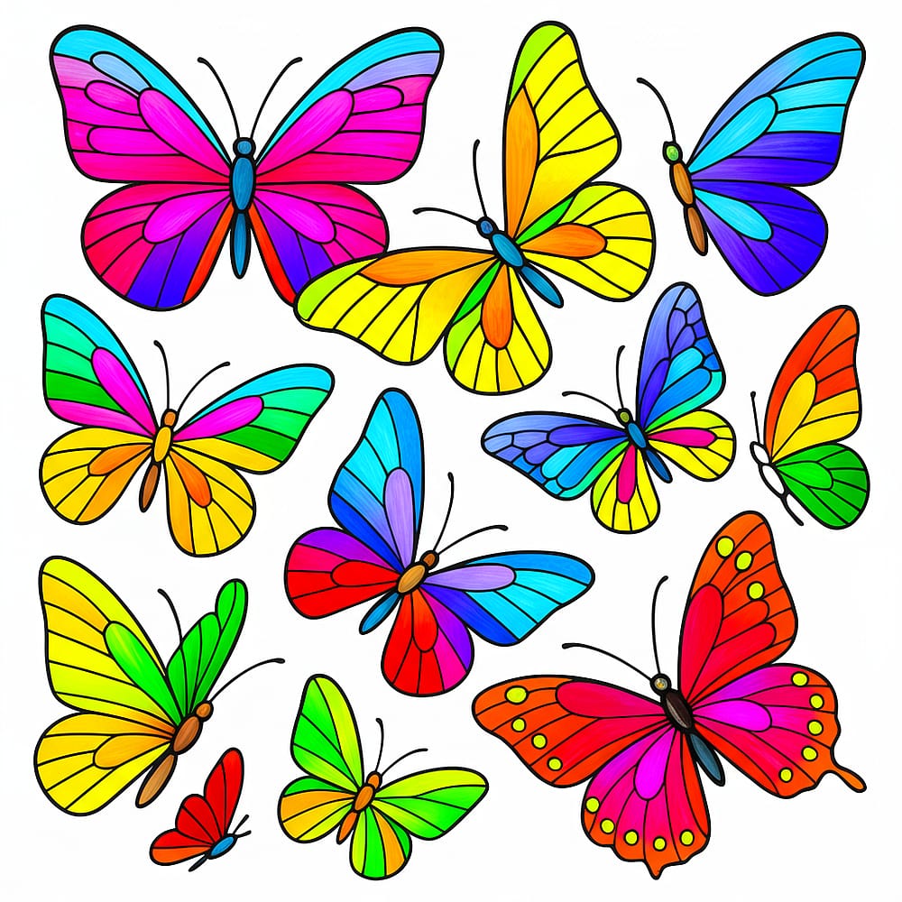 Beautiful Butterfly Collection Coloring Page colored version