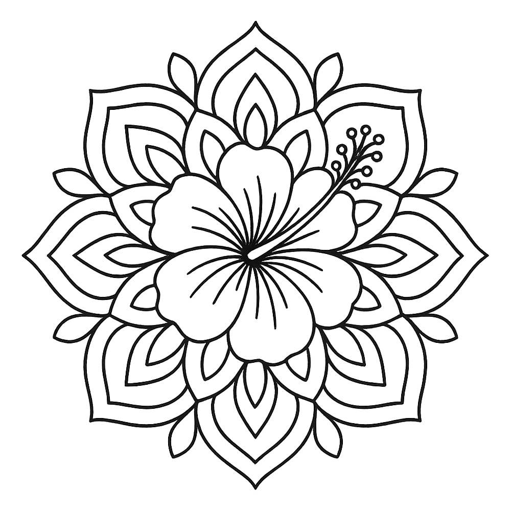 Beautiful Hibiscus Flower Mandala Coloring Page coloring page