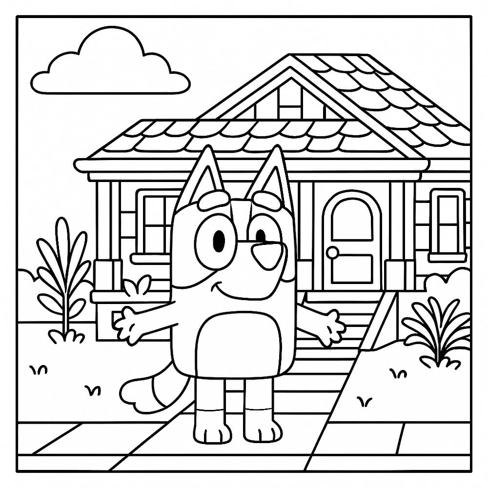 Bluey and Her House Coloring Page coloring page