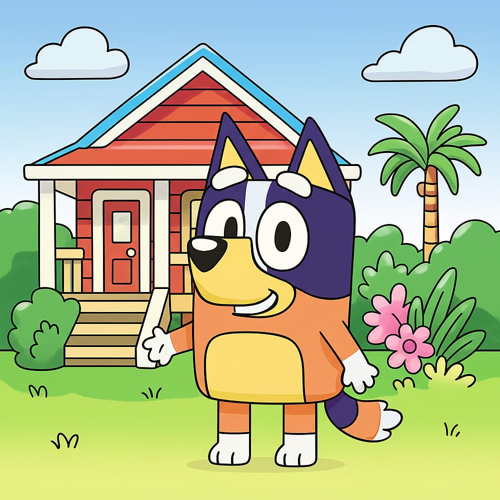 Bluey and Her House Coloring Page colored version