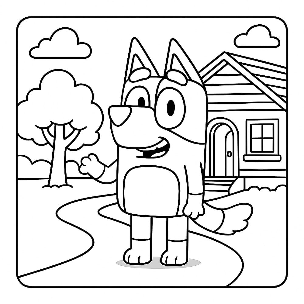 Bluey Waving Hello Coloring Page coloring page