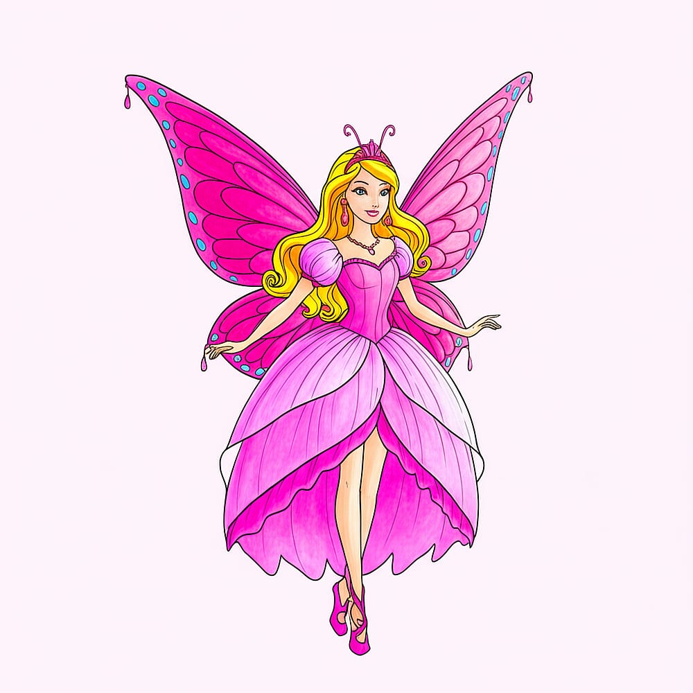 Enchanting Butterfly Fairy Princess Coloring Page colored version