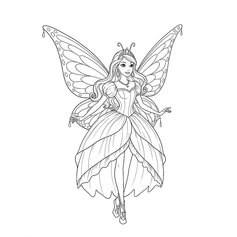 Enchanting Butterfly Fairy Princess Coloring Page coloring page