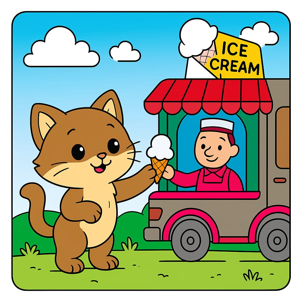 Cat's Ice Cream Day Coloring Page colored version