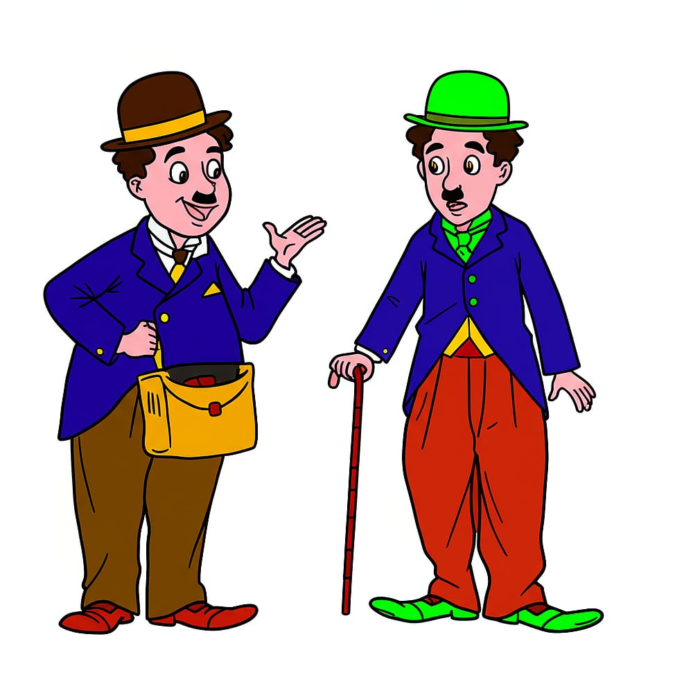 Charlie Chaplin Inspired Duo Coloring Page colored version
