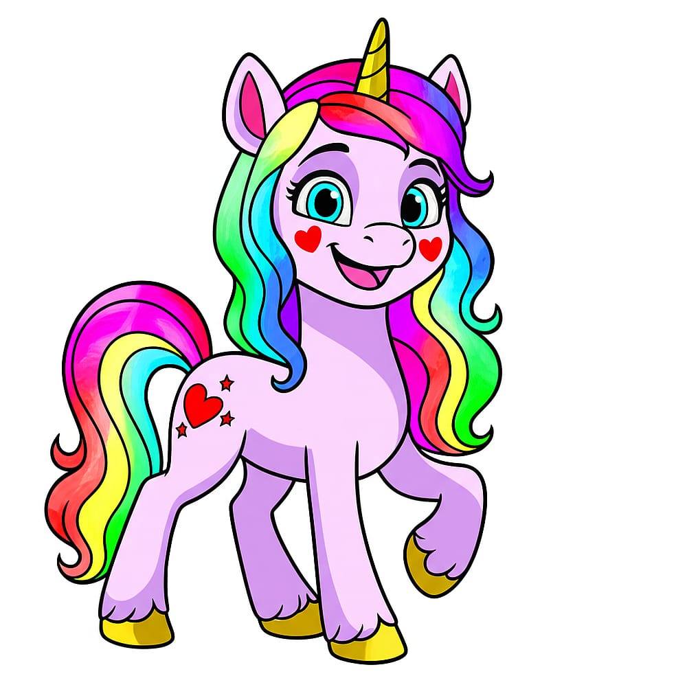 Charming Cartoon Unicorn Coloring Page colored version