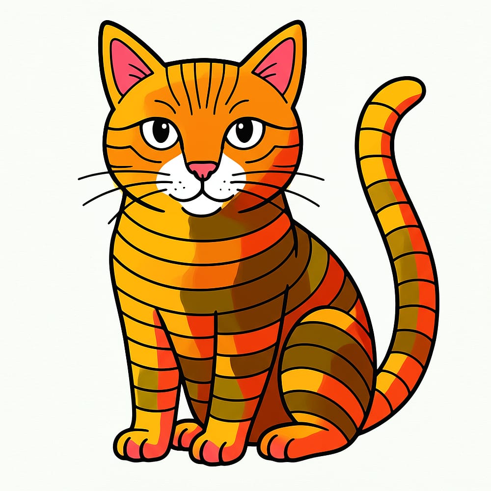 Charming Striped Cat Coloring Page colored version