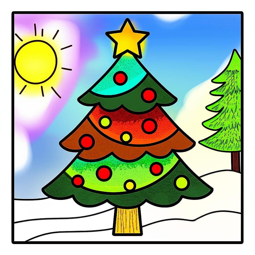 Festive Christmas Tree Coloring Page colored version