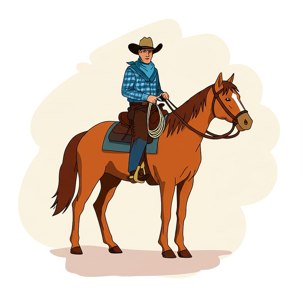 Classic Cowboy and Horse Coloring Page colored version