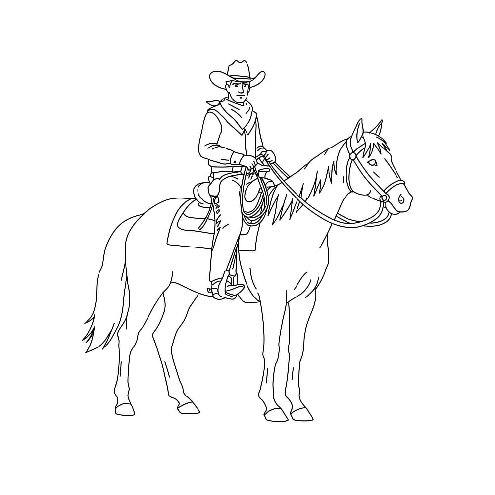 Classic Cowboy and Horse Coloring Page coloring page