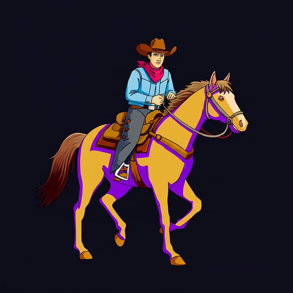 Classic Cowboy Riding Horse Coloring Page colored version