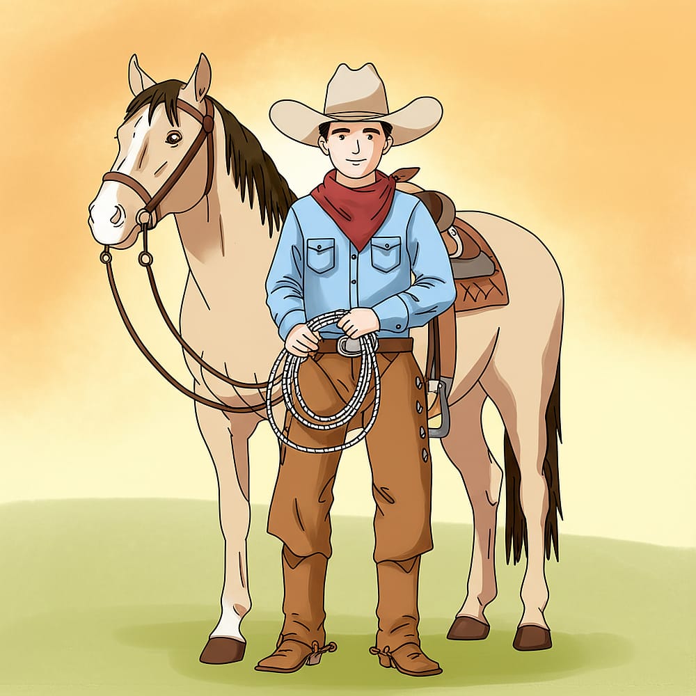 Classic Cowboy and Horse Coloring Page colored version