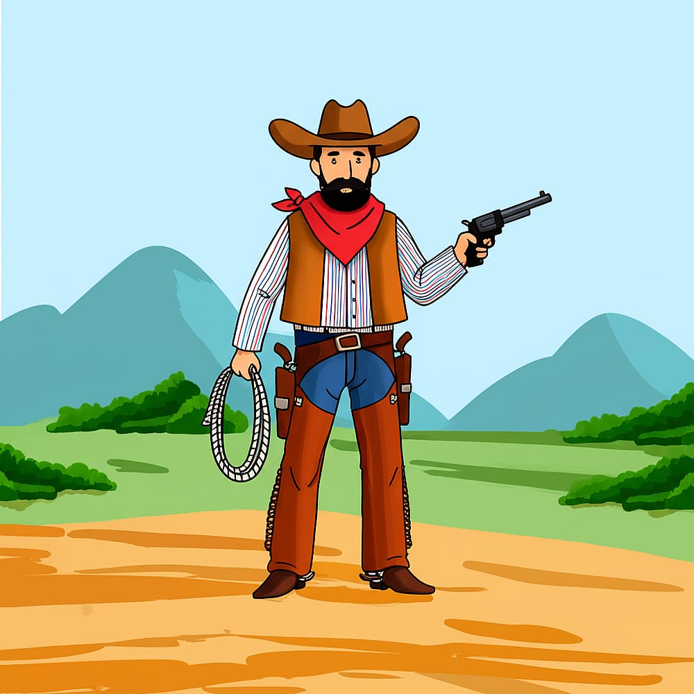 Classic Cowboy Coloring Page colored version