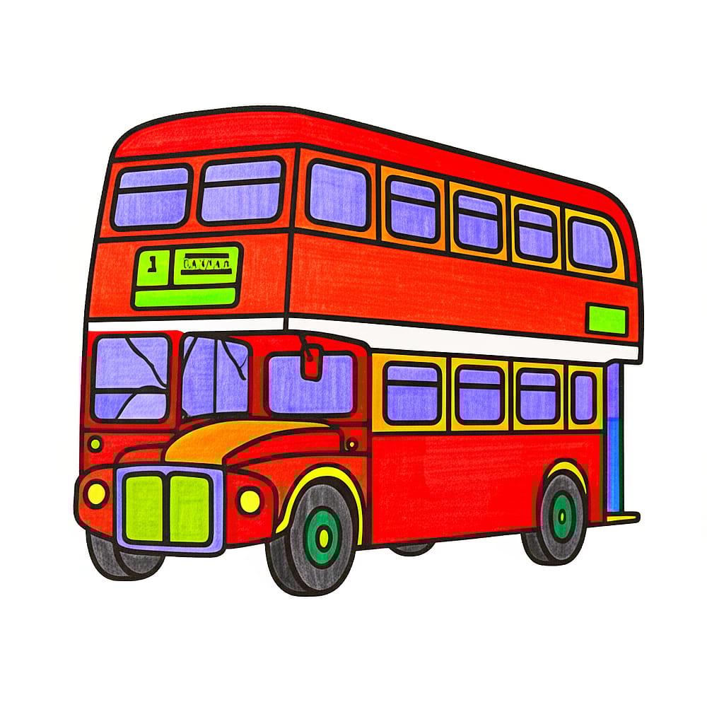 Classic Double-Decker Bus Coloring Page colored version