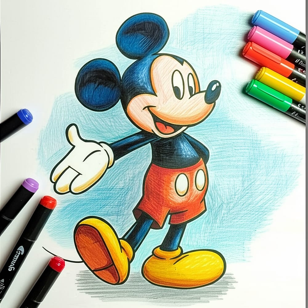 Classic Mickey Mouse Welcoming Coloring Page colored version