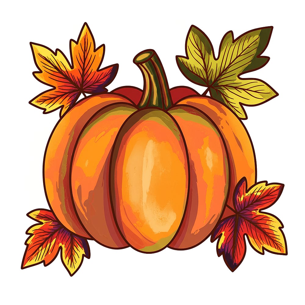 Classic Pumpkin with Leaves Coloring Page colored version