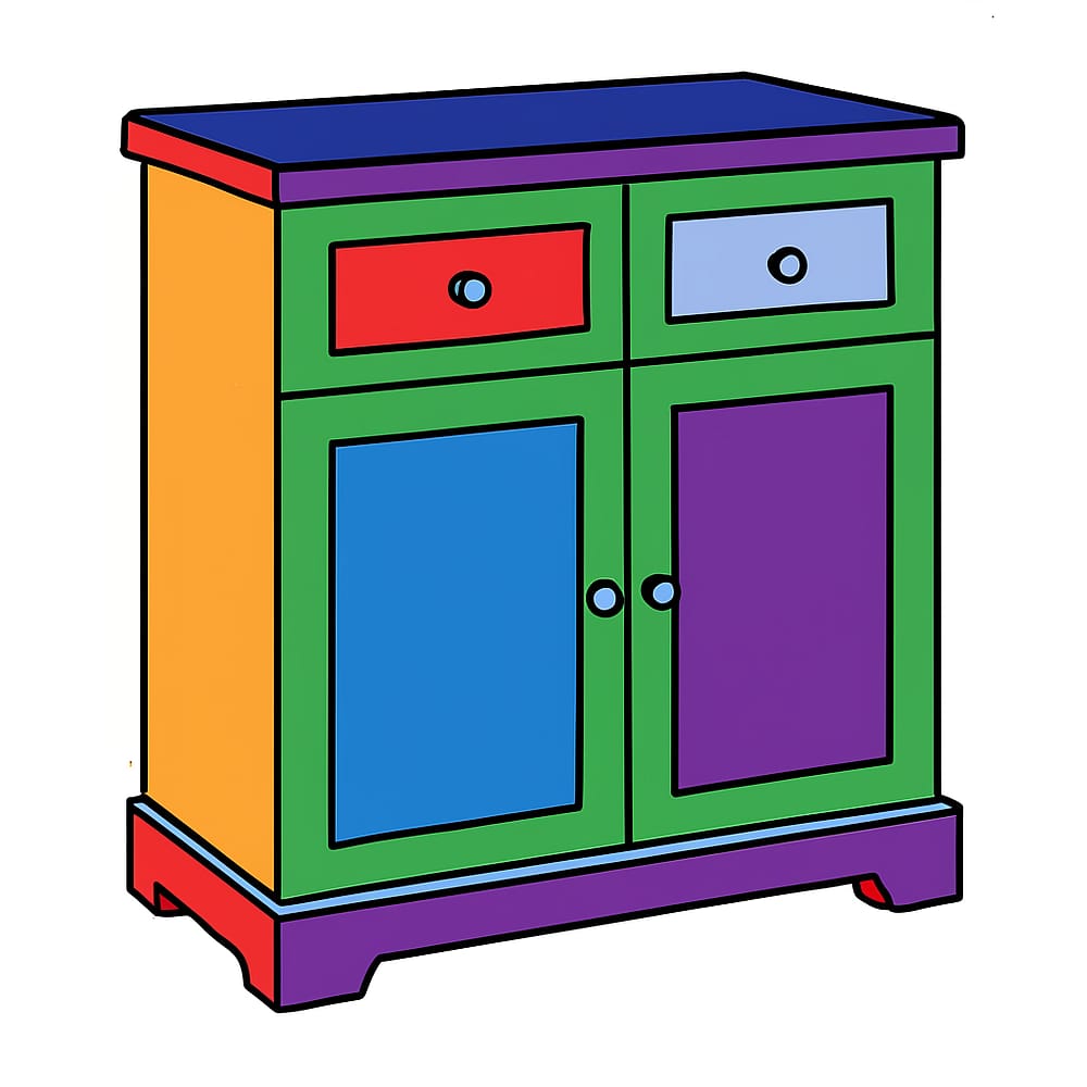 Classic Wooden Cabinet Coloring Page colored version