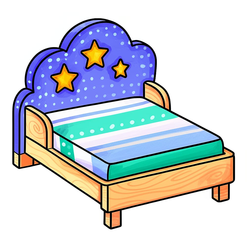 Cozy Cloud and Stars Bed Coloring Page colored version