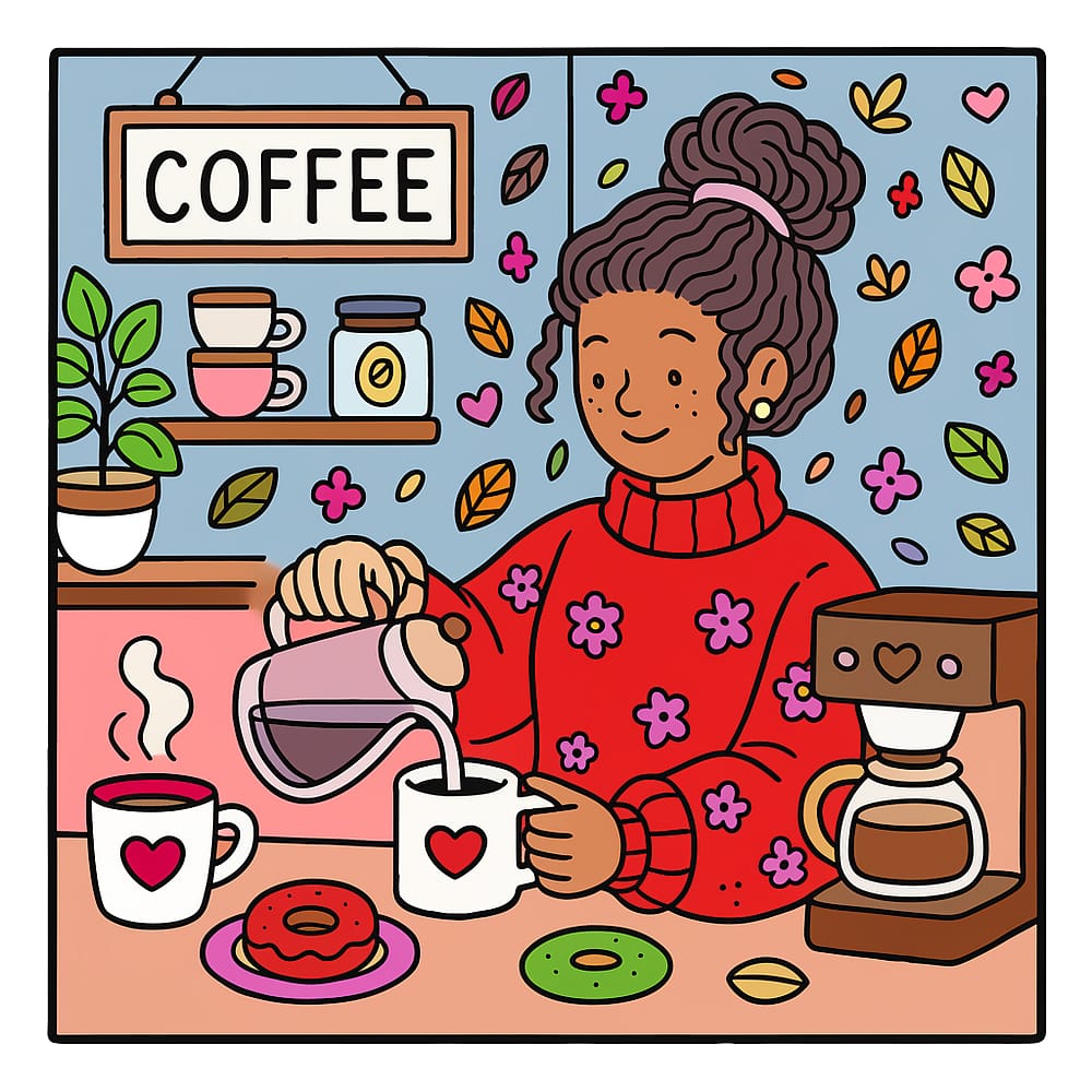 Cozy Coffee Morning Coloring Page colored version