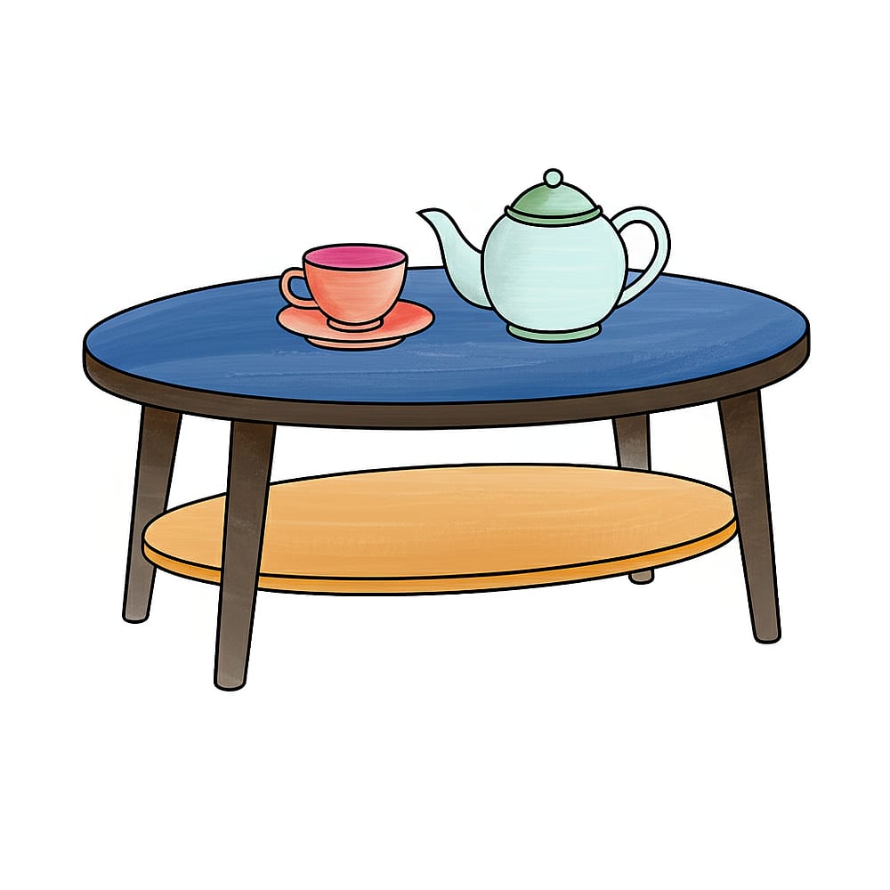Cozy Coffee Table Tea Set Coloring Page colored version