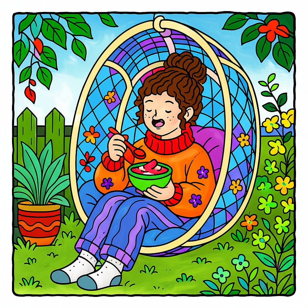 Cozy Garden Retreat Coloring Page colored version