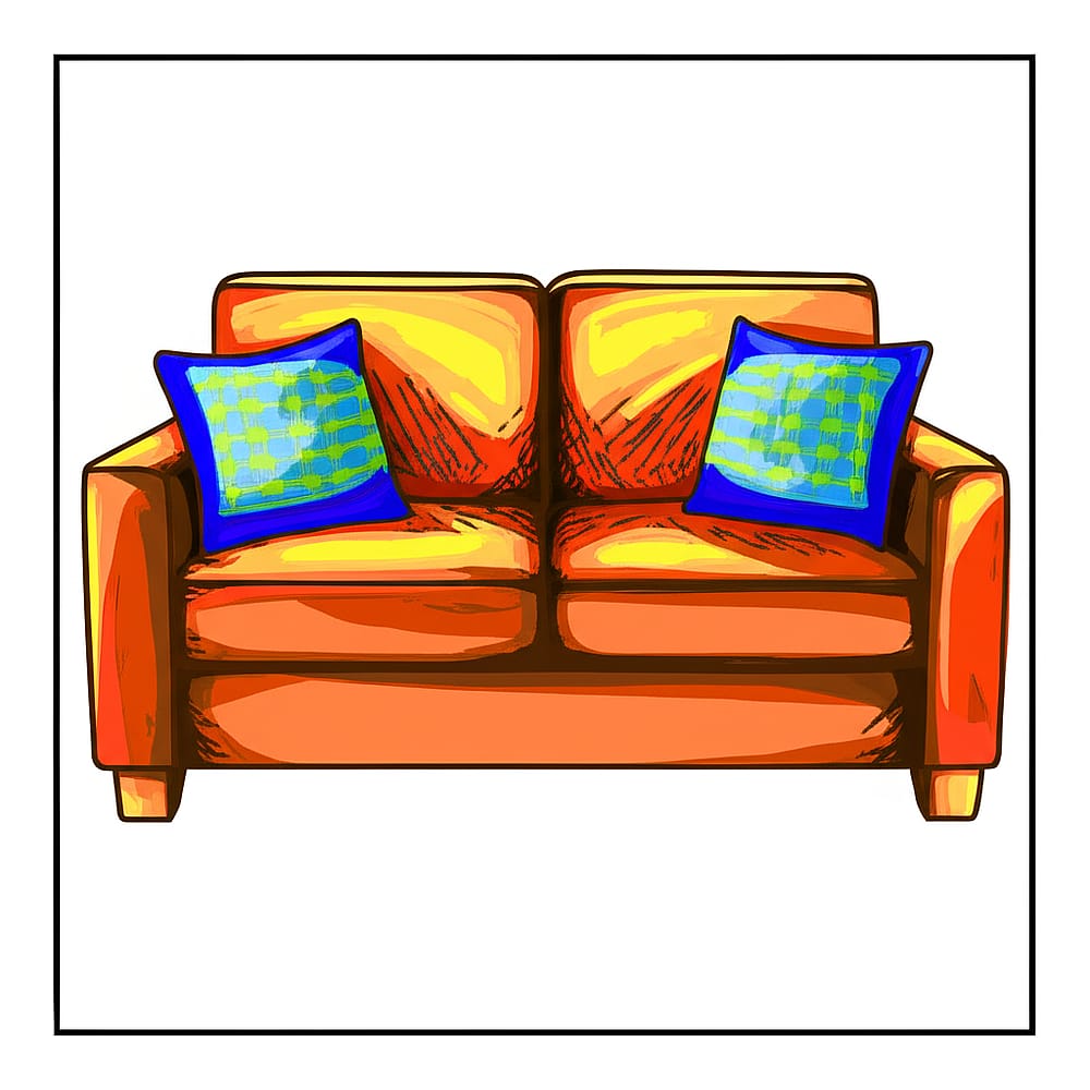 Cozy Sofa and Pillows Coloring Page colored version