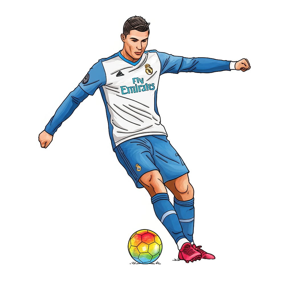 Cristiano Ronaldo Action Kick Coloring Page colored version