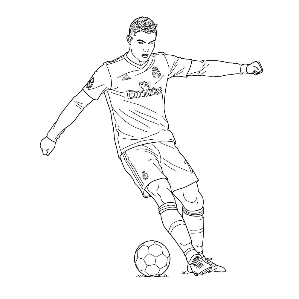 Cristiano Ronaldo Action Kick Coloring Page coloring page