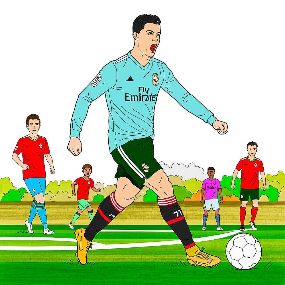 Cristiano Ronaldo Dynamic Kick Coloring Page colored version