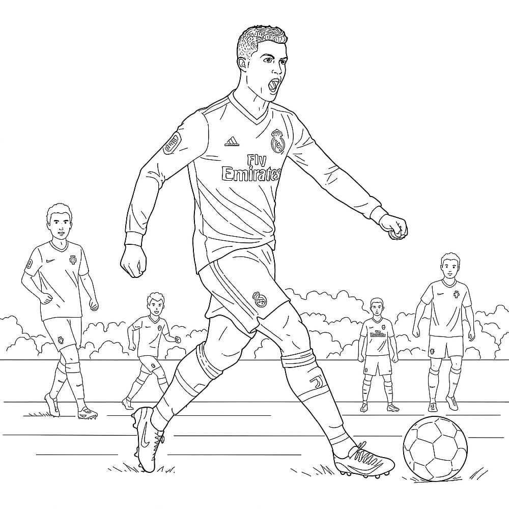 Cristiano Ronaldo Dynamic Kick Coloring Page coloring page