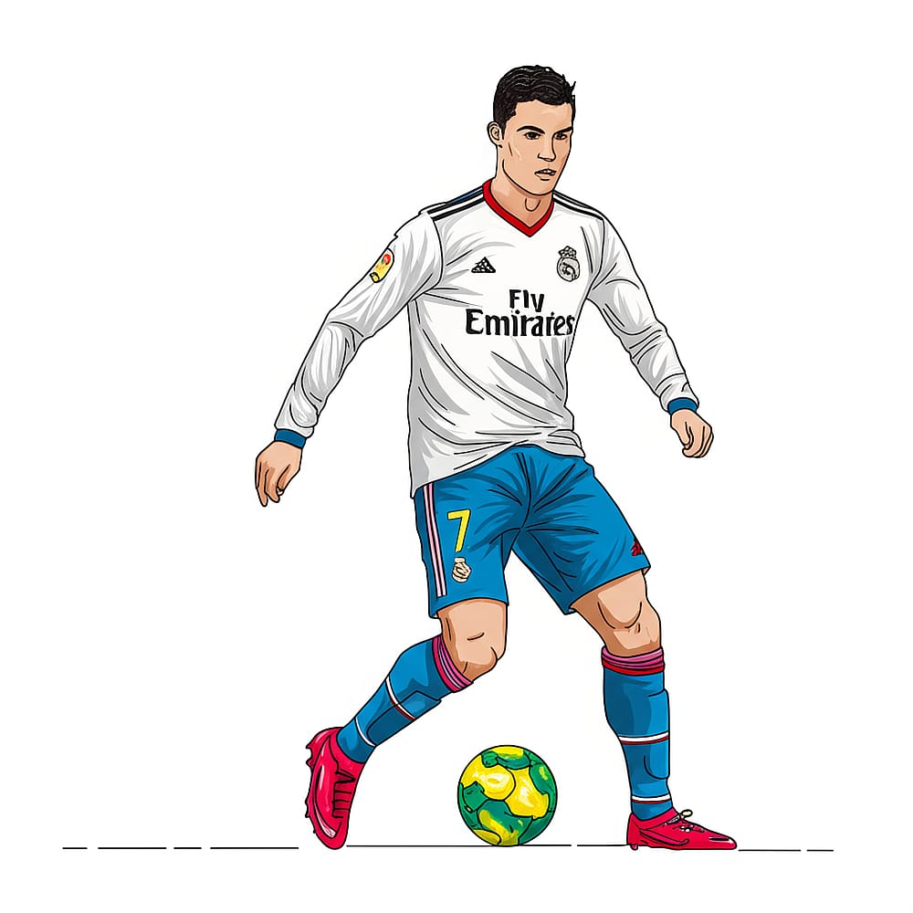 Cristiano Ronaldo Real Madrid Action Coloring Page colored version