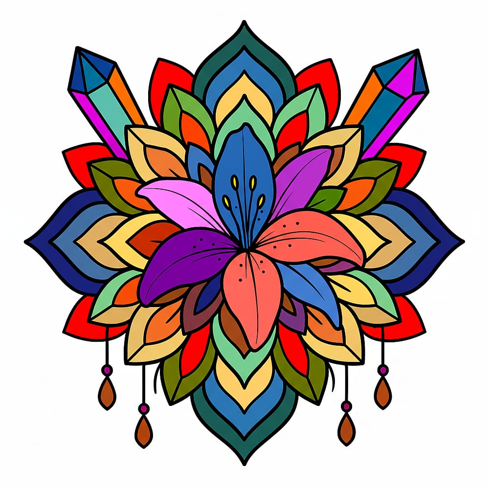 Crystal Lily Mandala Coloring Page colored version