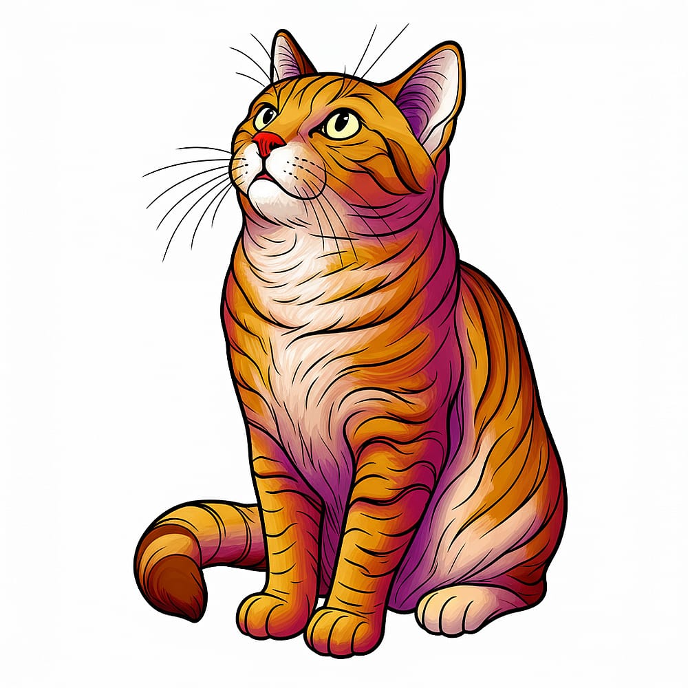 Curious Tabby Cat Looking Up Coloring Page colored version