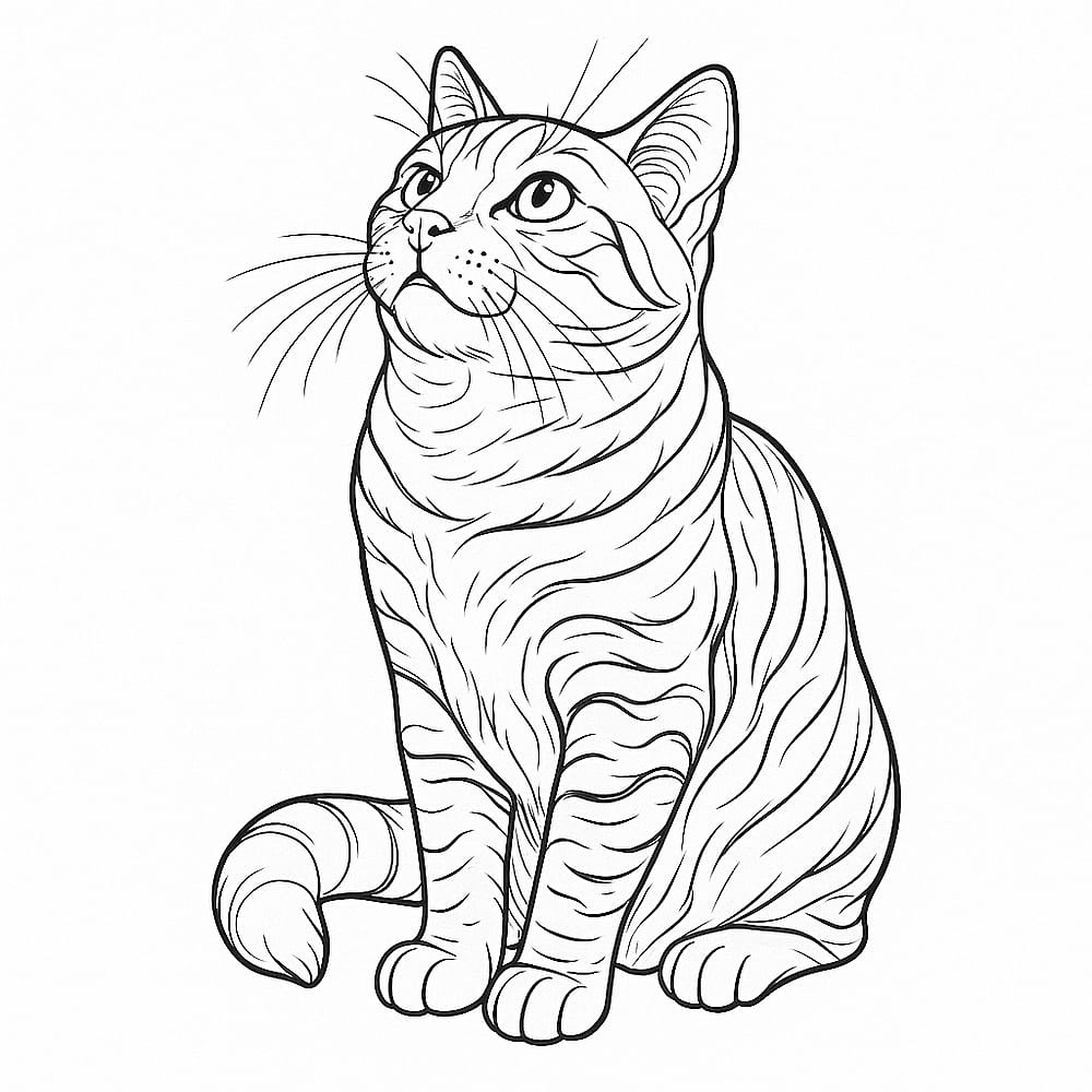 Curious Tabby Cat Looking Up Coloring Page coloring page