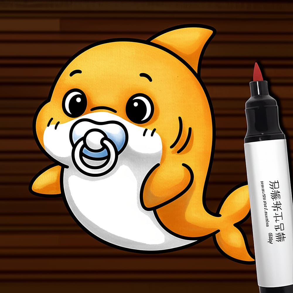 Cute Baby Shark with Pacifier Coloring Page colored version