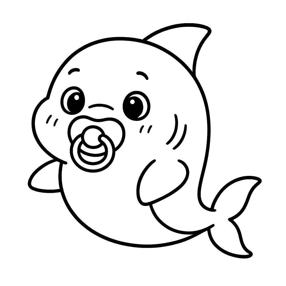 Cute Baby Shark with Pacifier Coloring Page coloring page