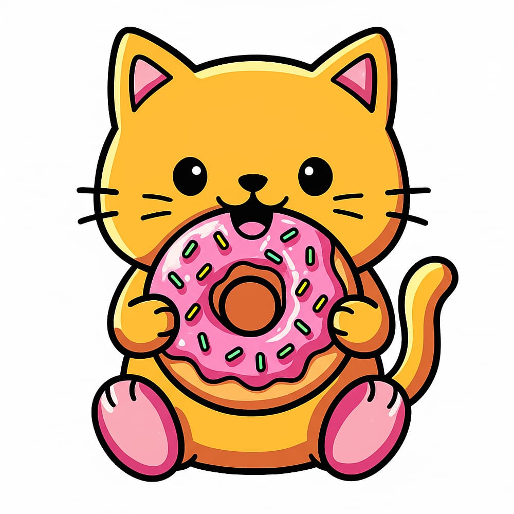 Cute Cat Donut Delight Coloring Page colored version